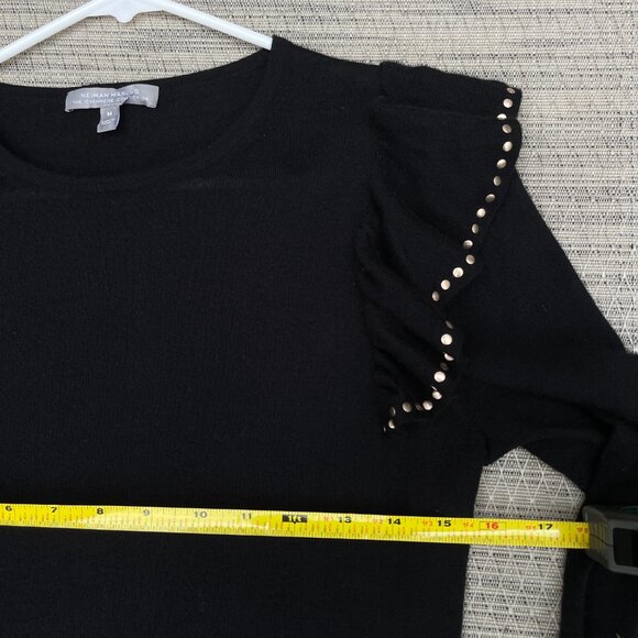 Neiman Marcus The Cashmere Collection Women's Size M  Black Crewneck Studded - Picture 6 of 7